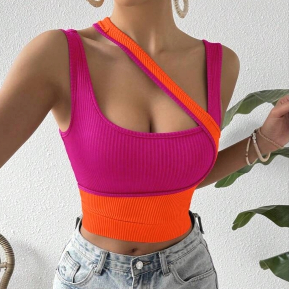 Vibrant Pink and Orange Women's Top Sz Medium